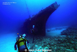 The Stella Maru ,diver coming on to the wreck.Mauritus by Jean-Yves Bignoux 